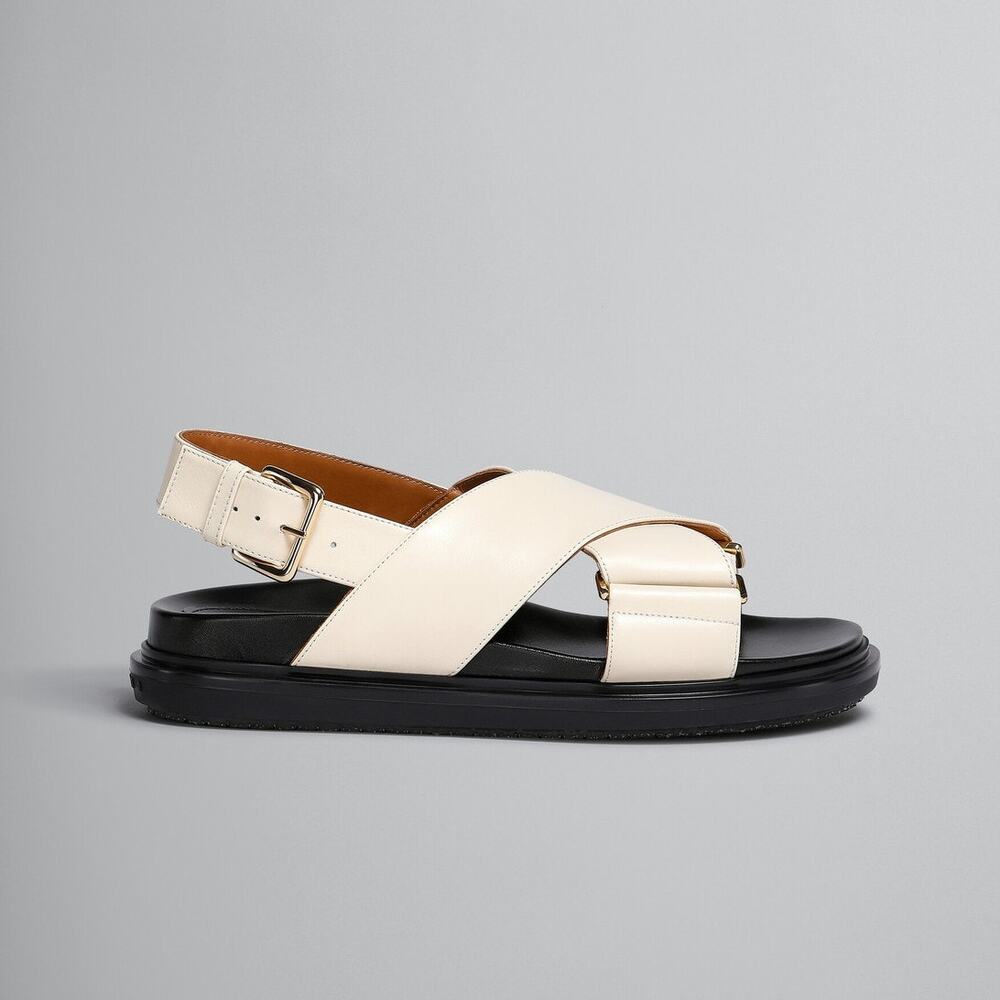 Marni Leather Crisscross Sandals - EU 37.5 / US 7.5 - Silk White